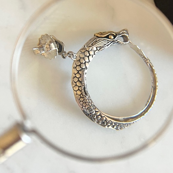 John Hardy 18K and Sterling Silver Naga Dragon Hoop Earrings - Picture 9 of 9